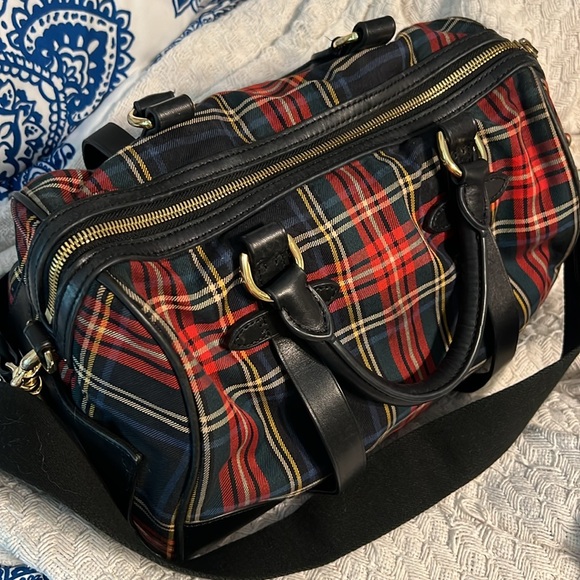 Polo Ralph Lauren Tartan Plaid Duffle Crossbody Satchel Boston Shoulder Bag - Picture 5 of 11
